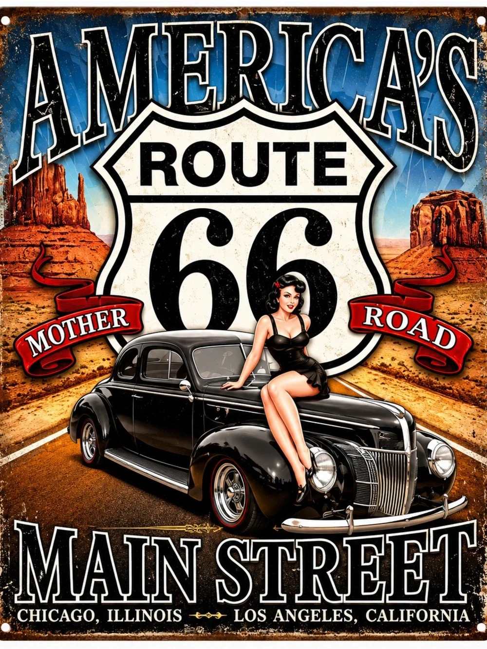 NEW America’s Main Street Route 66 Metal Sign